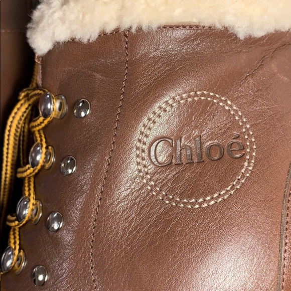 CHLOE Rylee Lace-Up Leather Ankle Boots Size 38 - Picture 7 of 13